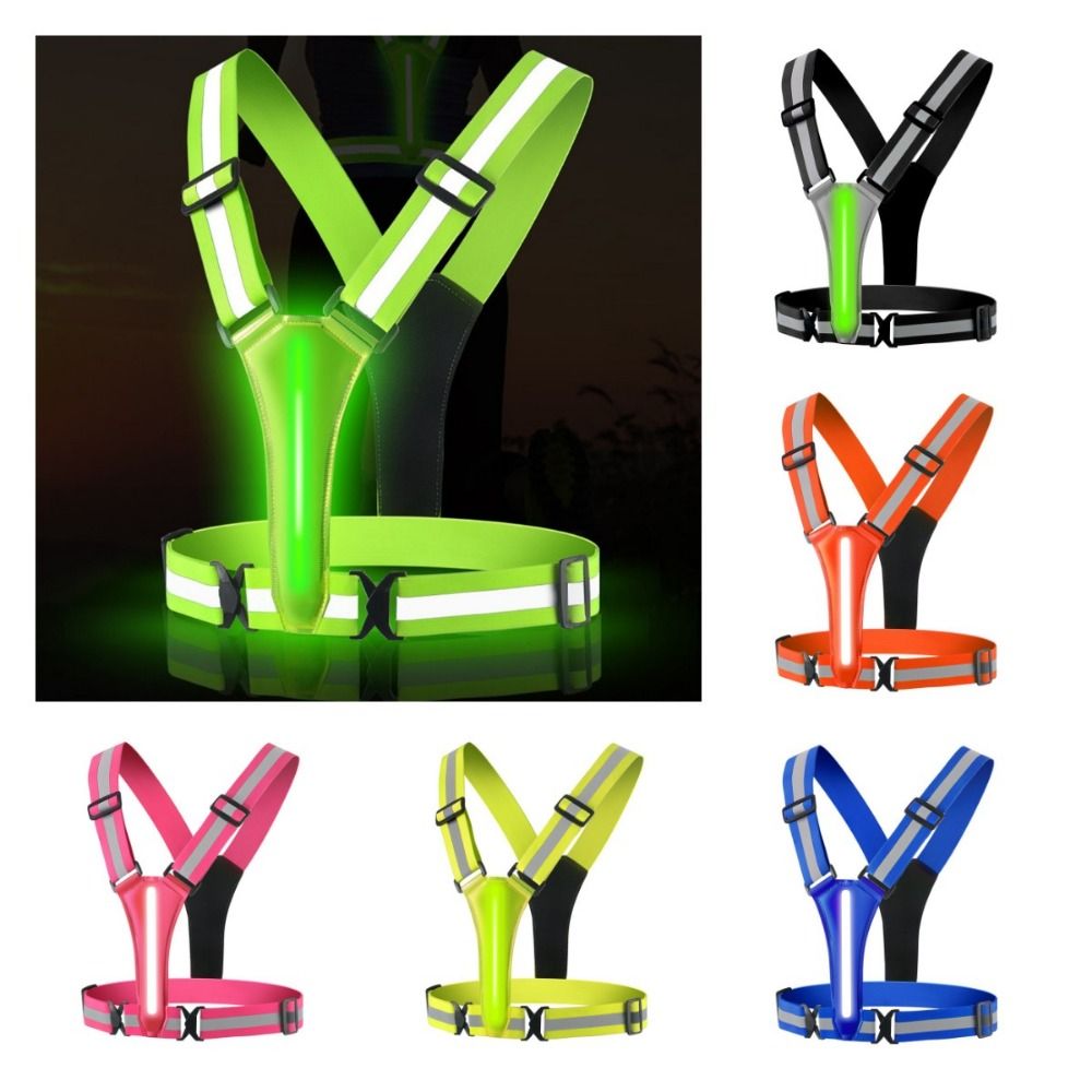 Running Visibility Gear - USB充電式LED反射ベスト。高視認性反射ストラップ付き。ランニング用。ウエスト/肩の位置を調整可能。警告用。