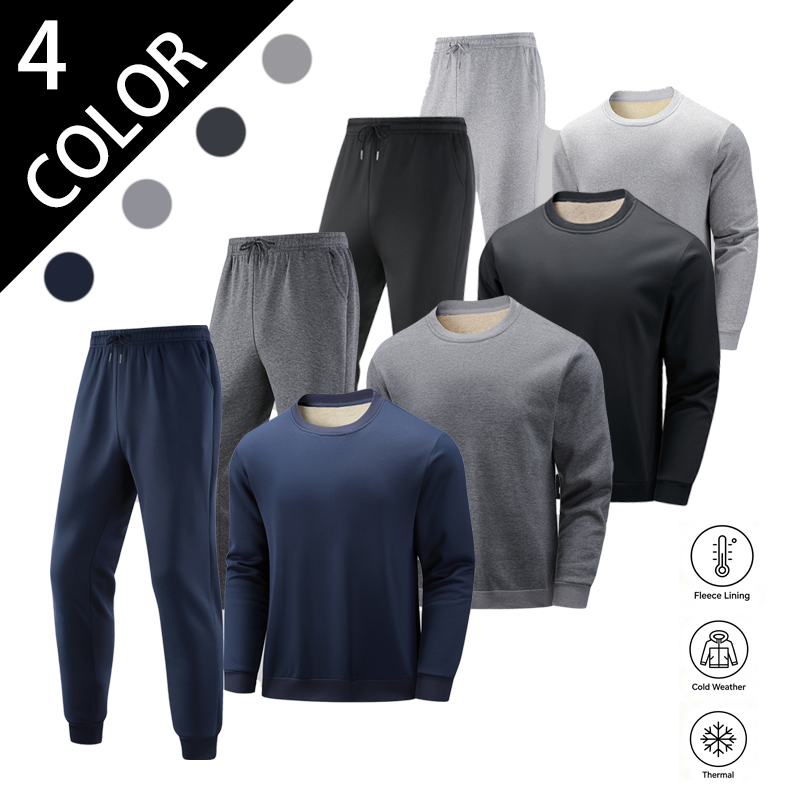 Joggers Pants - メンズ カジュアル トラックスーツ 長袖 クルーネック スウェットシャツとジョガーパンツのセット。裏地がフリース素材で暖かく、男性向けのスポーツウェア。