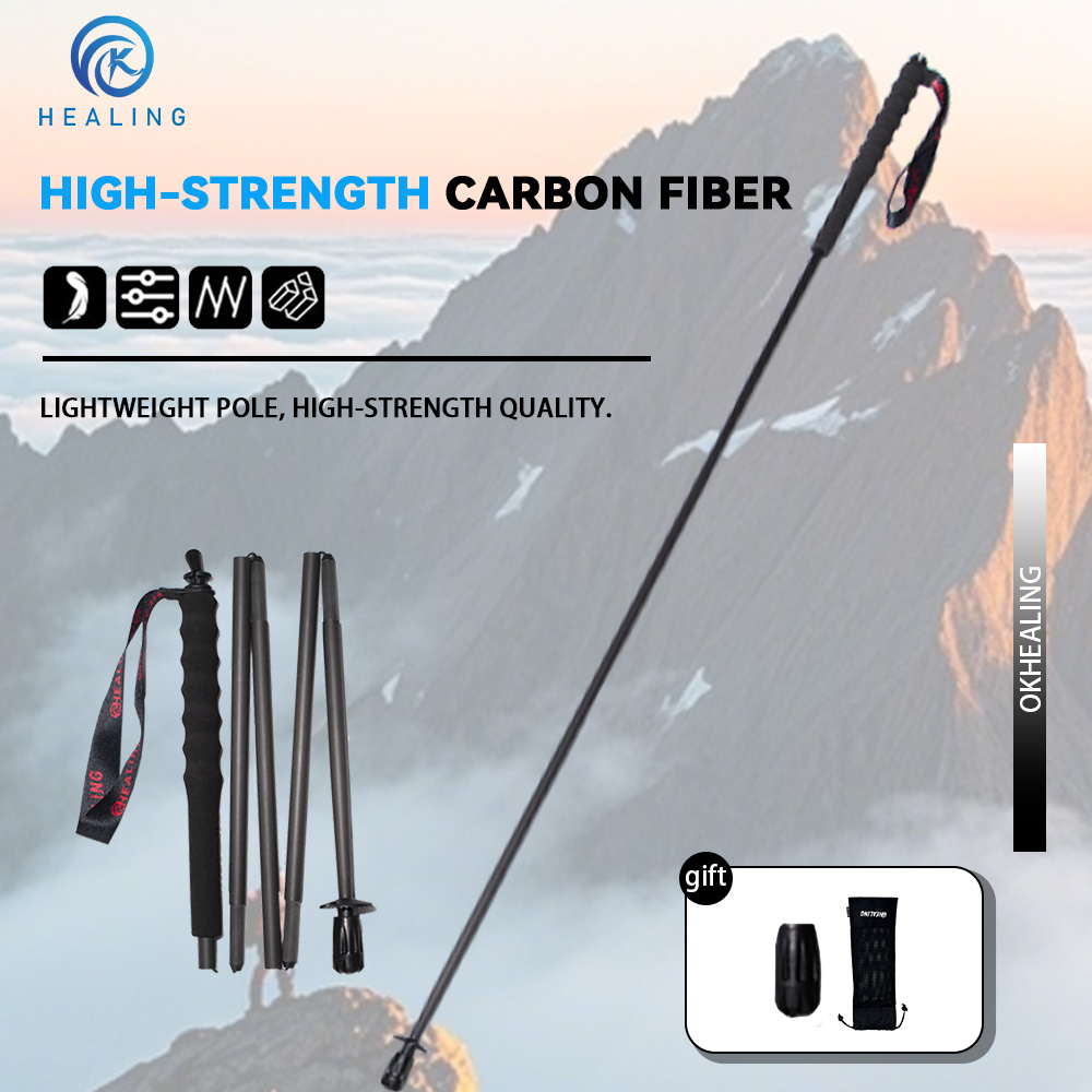 Trekking Pole Carbon - OKHEALING 110g 超軽量 5段折りたたみ式カーボンファイバートレッキングポール ポータブルアウトドアハイキングウォーキングスティック