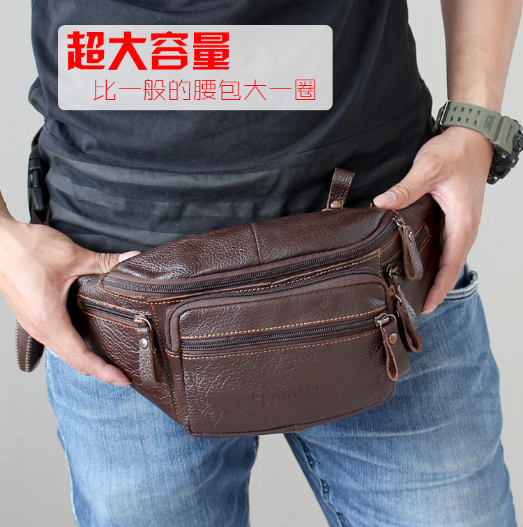 Running Belt - 本物の牛革ウエストバッグ男性おかしいパックベルトバッグ電話ポーチ複数のポケットハイキングランニングとサイクリングバッグファニーパック