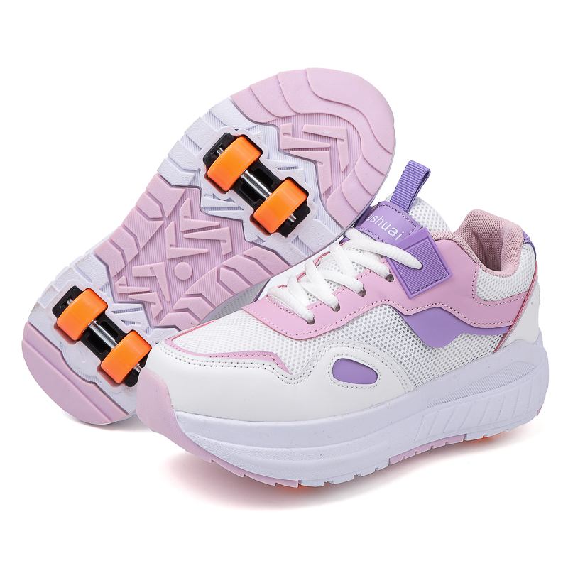 Running Shoes Women - 子供用ローラースケート、4輪、取り外し可能な車輪付きスニーカー、女の子向け、屋外スポーツ用、変形可能な車輪付きシューズ。