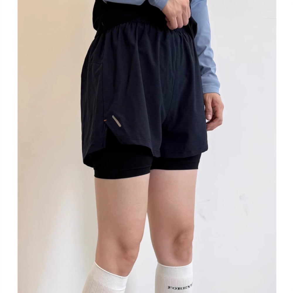 Running Gear Junior - 女性用アスレチックワークアウトショーツ 2 in 1 エラスティックウエスト ヨガパンツ