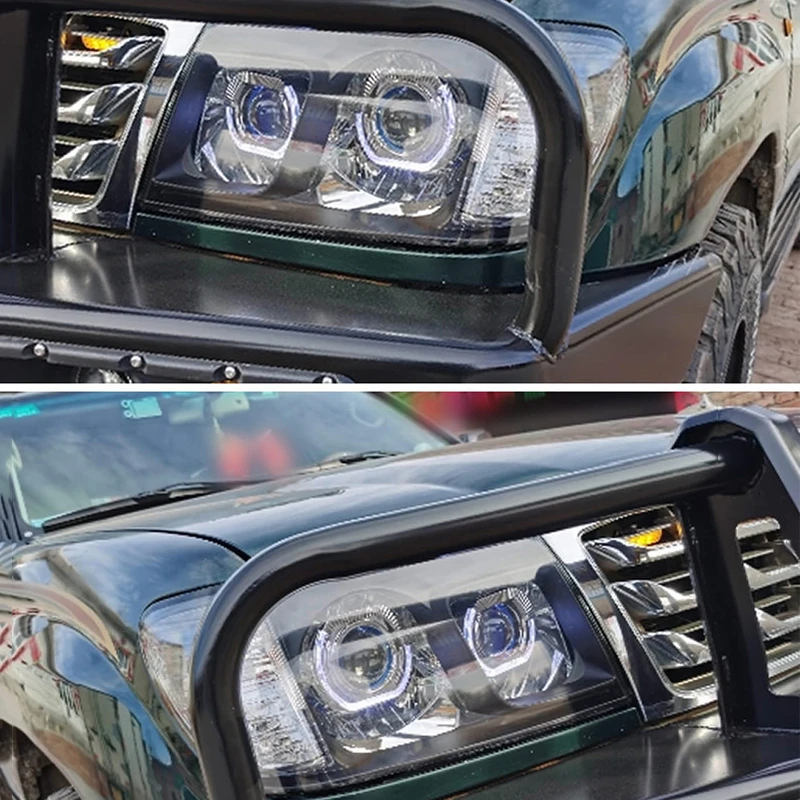 Running Headlamp - トヨタLC100ランドクルーザー4500用フルLEDヘッドランプアセンブリ4700バイキセノンプロジェクターレンズU型デイタイムランニングライト