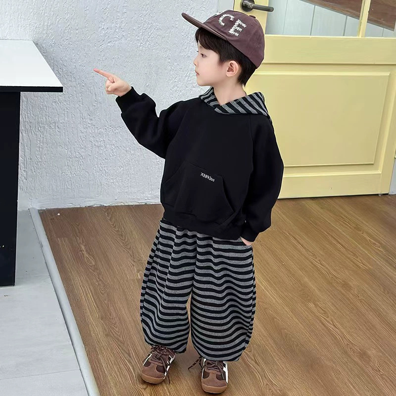 男の子女の子スポーツセット子供のトップスーツ秋フード付きスウ - Running Gear Kids のレビューと価格