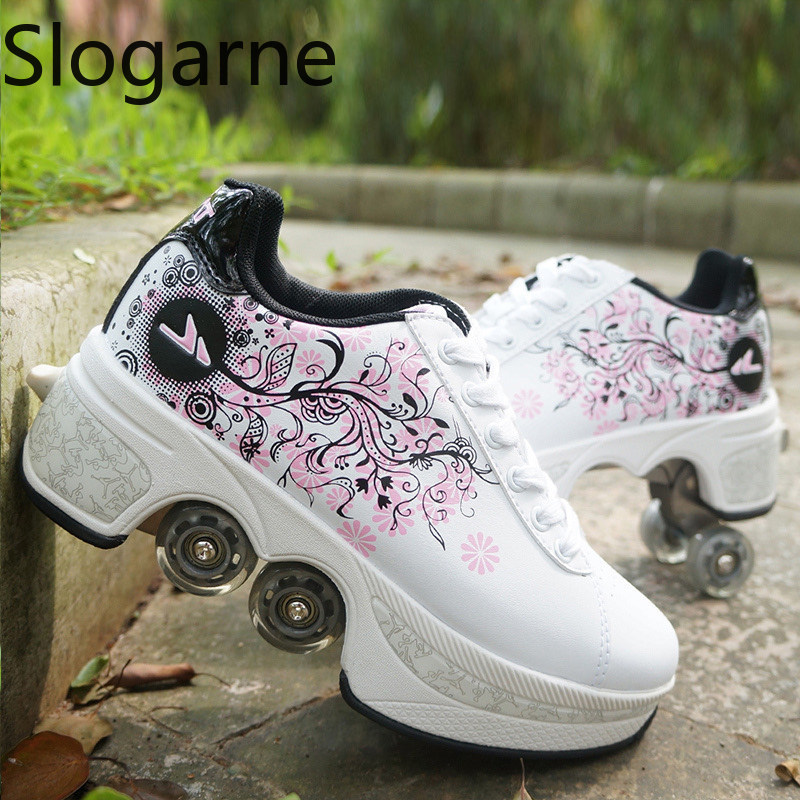 女性用4輪変形ローラースケートシューズ、男性用カジュアルスポ - Running Shoes Women のレビューと価格