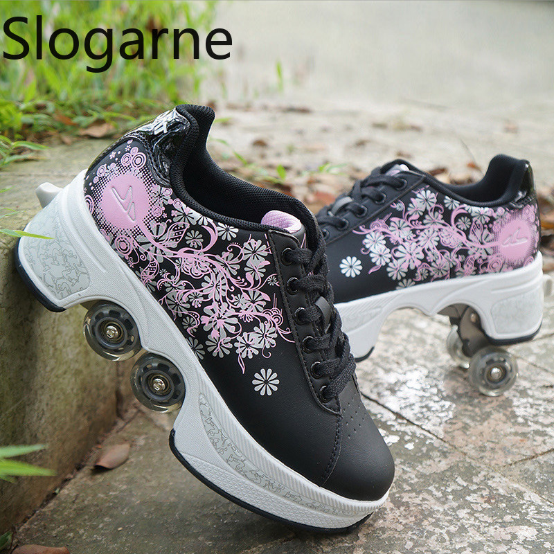 女性用4輪変形ローラースケートシューズ、男性用カジュアルスポ - Running Shoes Women のレビューと価格