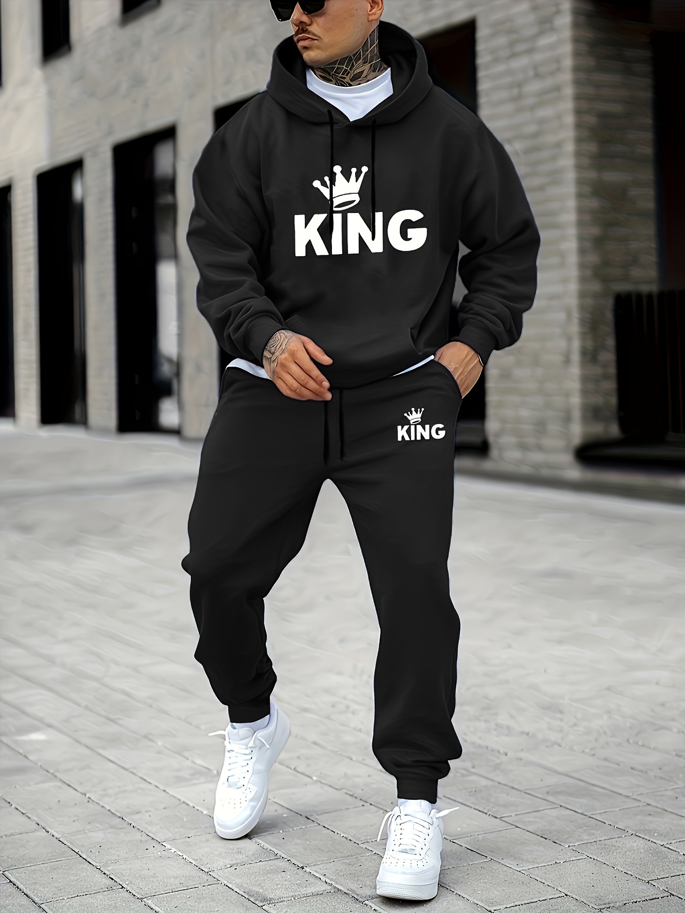 メンズ キングクラウンプリントトラックスーツ 2ピースセット - Joggers Pants のレビューと価格