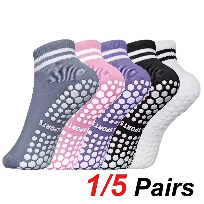 1/5 ペア女性用シリコンアンチスリップピラティスヨガソック - Sports Socks のレビューと価格