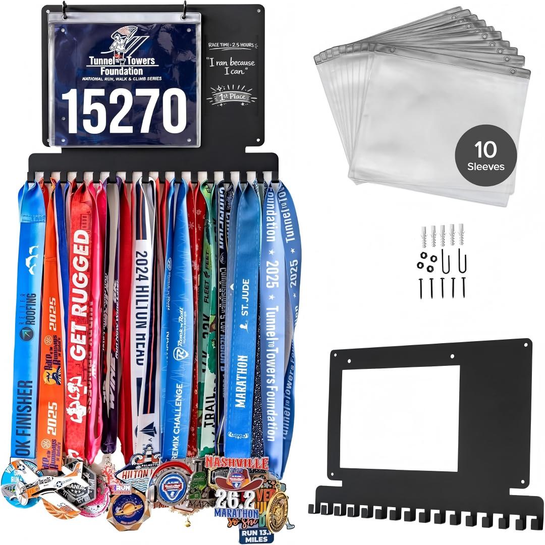 ランニングメダルハンガーディスプレイ、プレミアム厚手メダルホ - Race Bib のレビューと価格