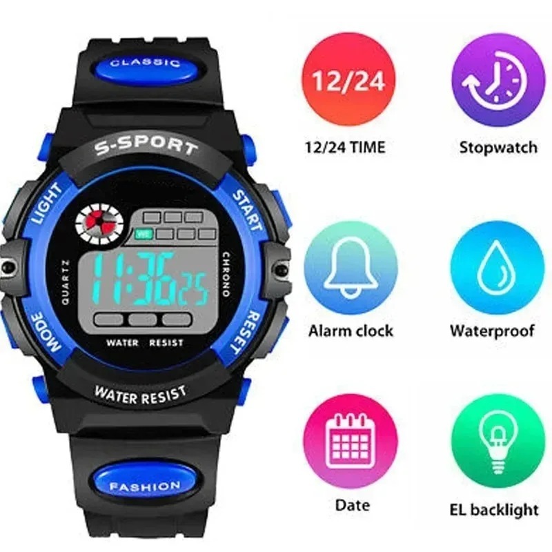 子供用電子時計 男の子用 防水 多機能 ナイトライト ランニ - Running Watch のレビューと価格